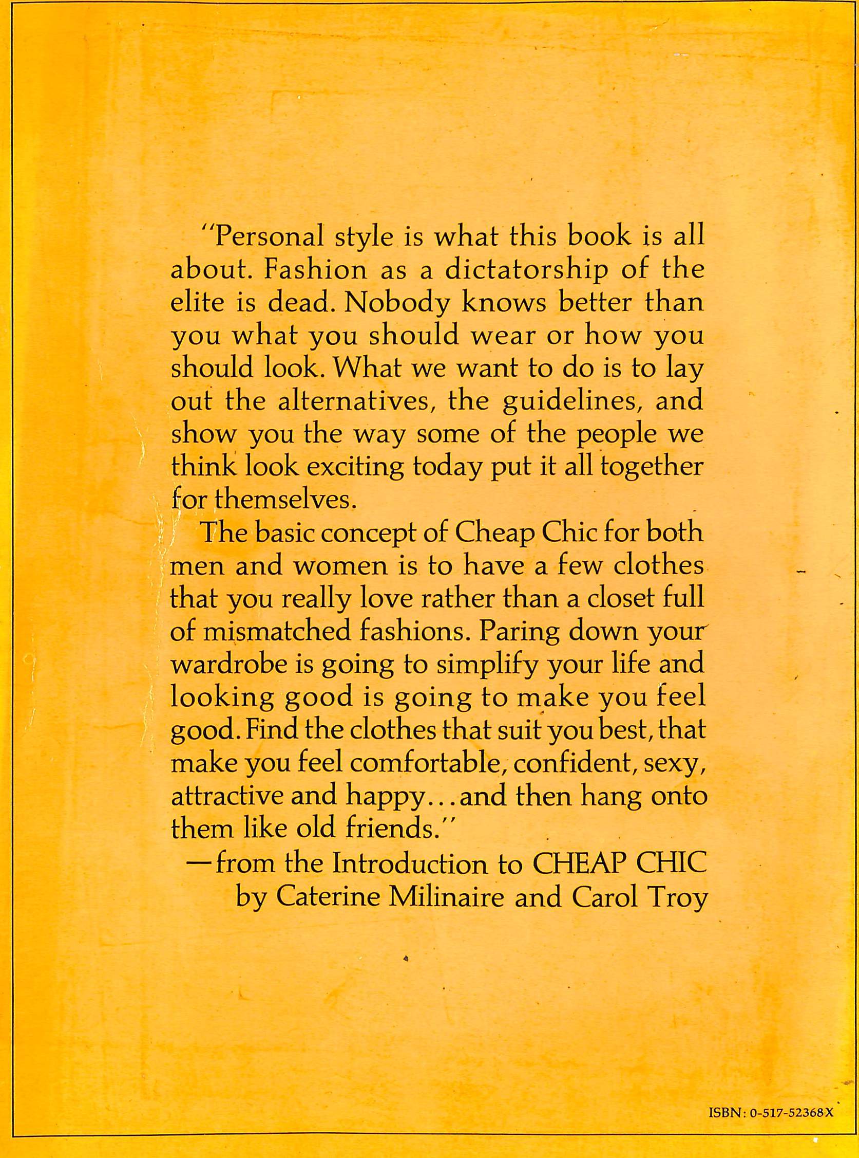 "Cheap Chic: Hundreds Of Money Saving Hints To Create Your Own Great Look" 1975 MILINAIRE, Caterine and TROY, Carol (INSCRIBED)