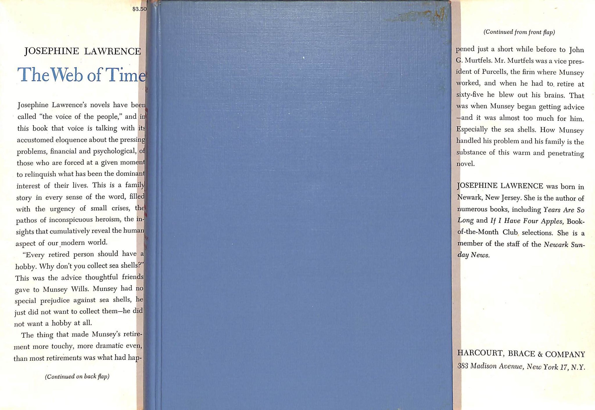 "The Web Of Time" 1953 LAWRENCE, Josephine