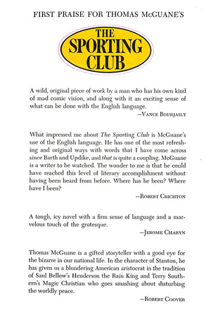"The Sporting Club" 1968 MCGUANE, Thomas
