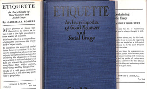 "Etiquette: An Encyclopedia Of Good Manners And Social Usage" 1923 ROSIERE, Gabrielle