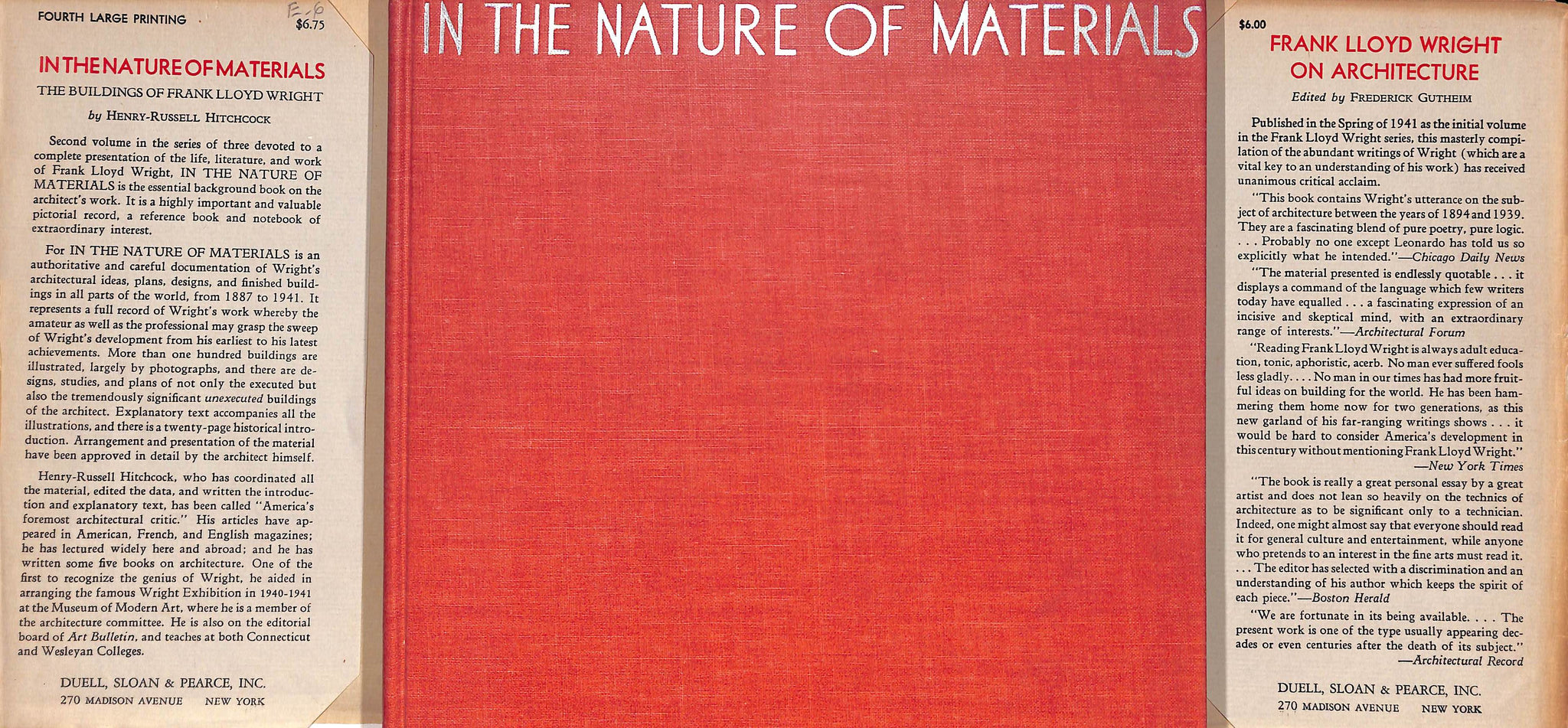 "In The Nature Of Materials: The Buildings Of Frank Lloyd Wright 1887-1941" 1942 HITCHCOCK, Henry-Russell