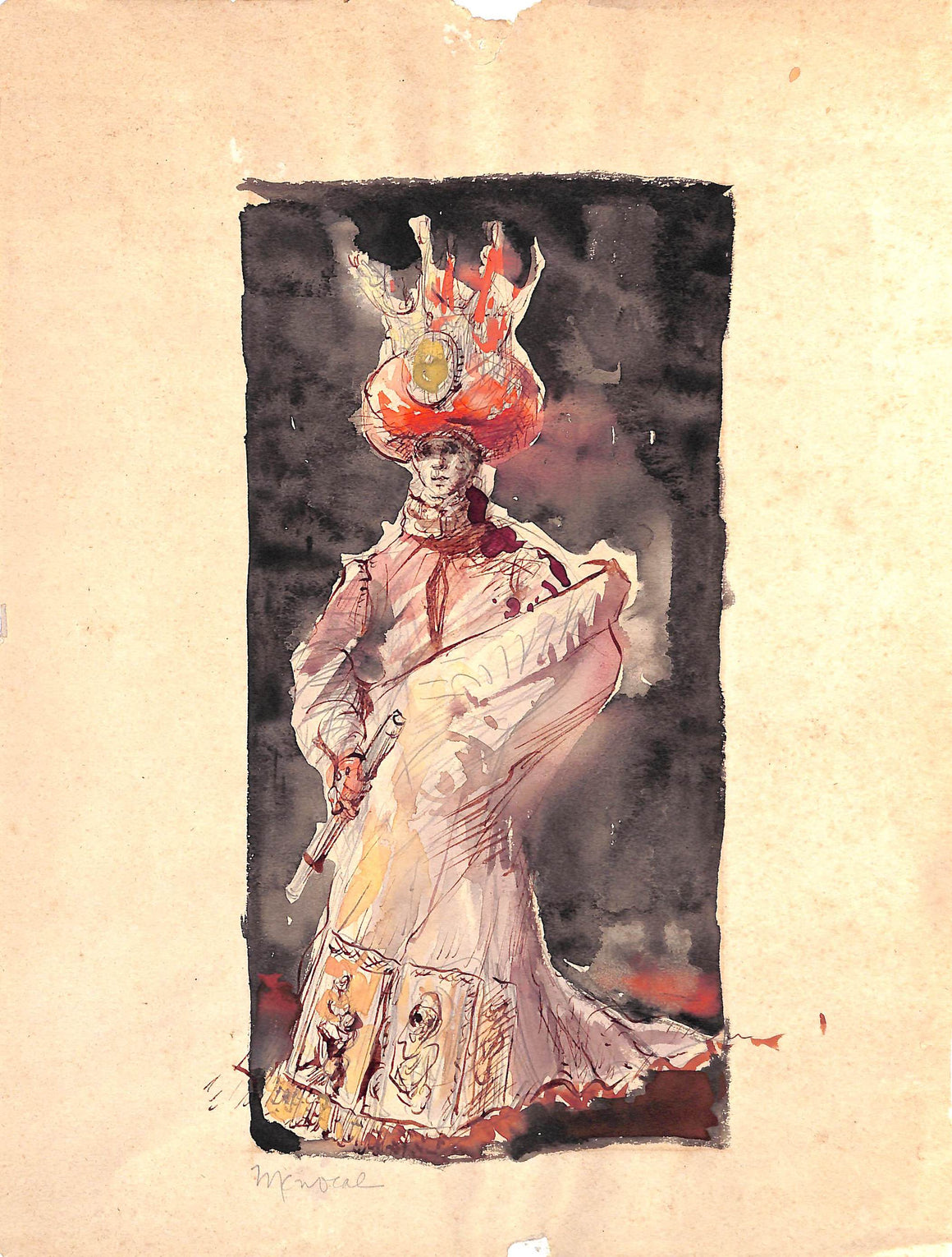 "Richard De Menocal Vogue Watercolour Of Turban Clad Theatrical Lady"