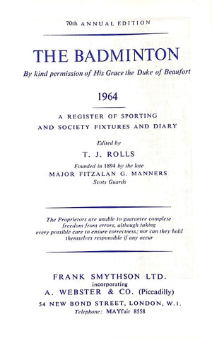 "The Badminton Sporting Diary Register Of Sporting And Society Fixtures" 1964 (SOLD)