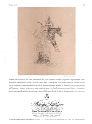 Brooks Brothers March 1937 Advert Page w/ Paul Brown Steeplechase Illustration