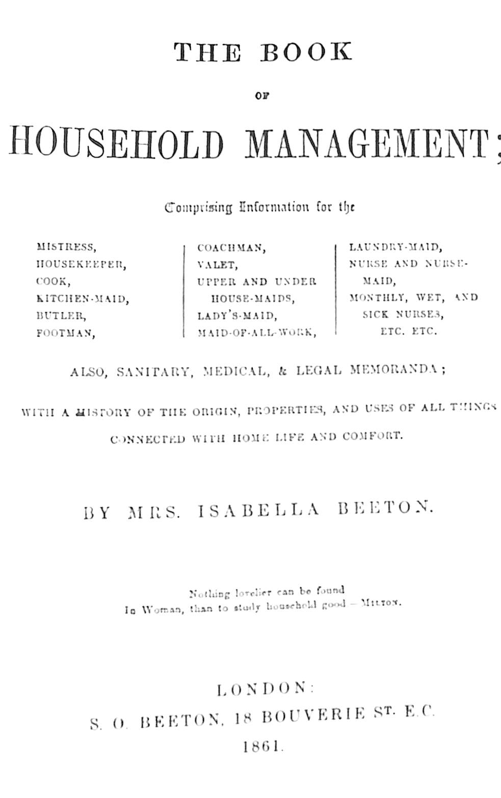"Beeton's Book Book Of Household Management" 1977 BEETON, Isabella