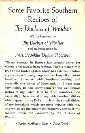 "Some Favorite Southern Recipes Of The Duchess Of Windsor" 1942 The Duchess of Windsor