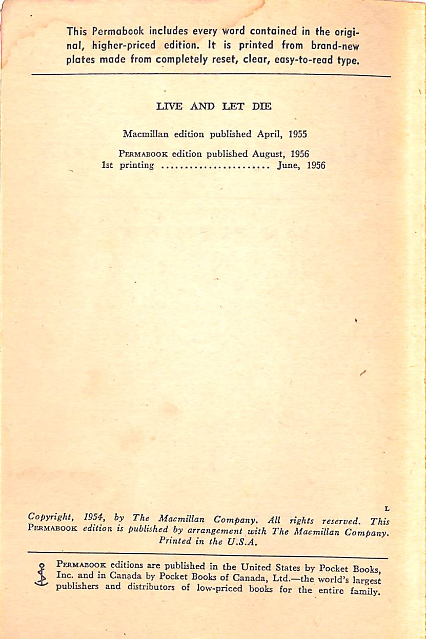 "Live And Let Die" 1956 FLEMING, Ian
