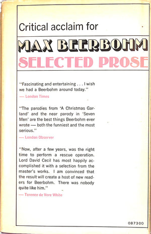 "Max Beerbohm: Selected Prose" 1970 CECIL, David [edited by]