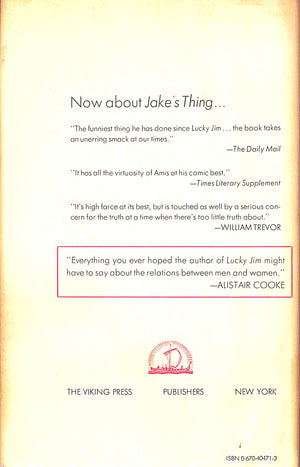 "Jake's Thing A Novel" 1979 AMIS, Kingsley