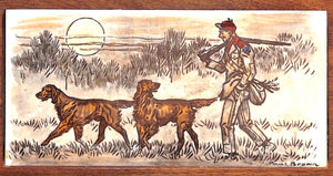 "Brooks Brothers Wooden Cufflink/ Coin Tray w/ Paul Brown Hunt Scene Tile Inset"