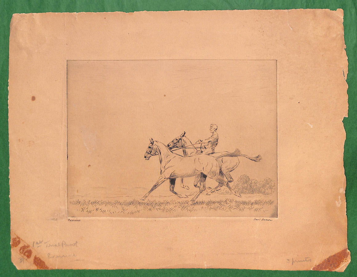 Paul Brown "Exercise" Rider 1st Trial Proof Drypoint Etching