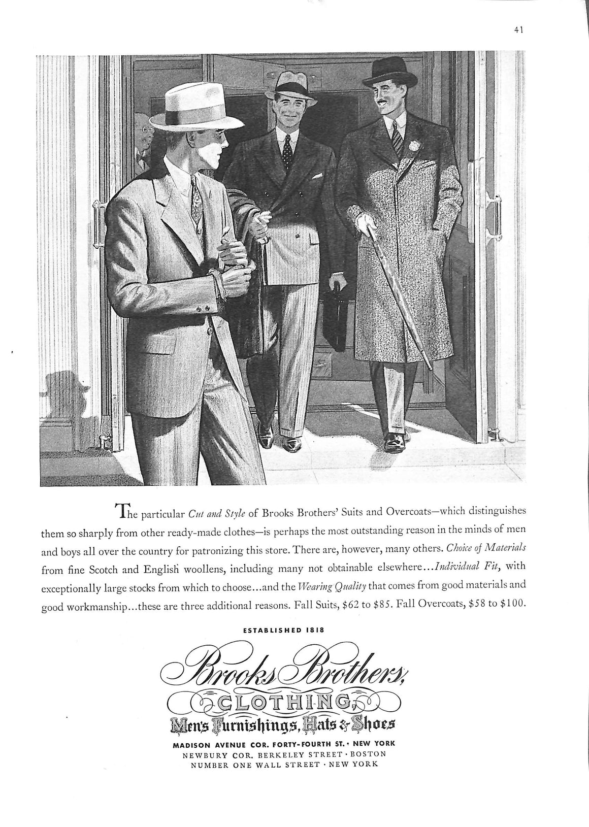 Brooks Brothers Men's Fashion c1938 Advert Page