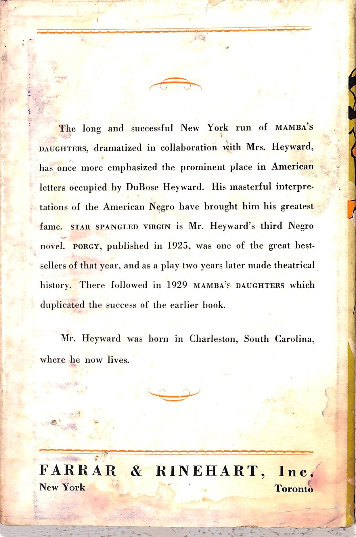 "Star Spangled Virgin" 1939 HEYWARD, DuBose