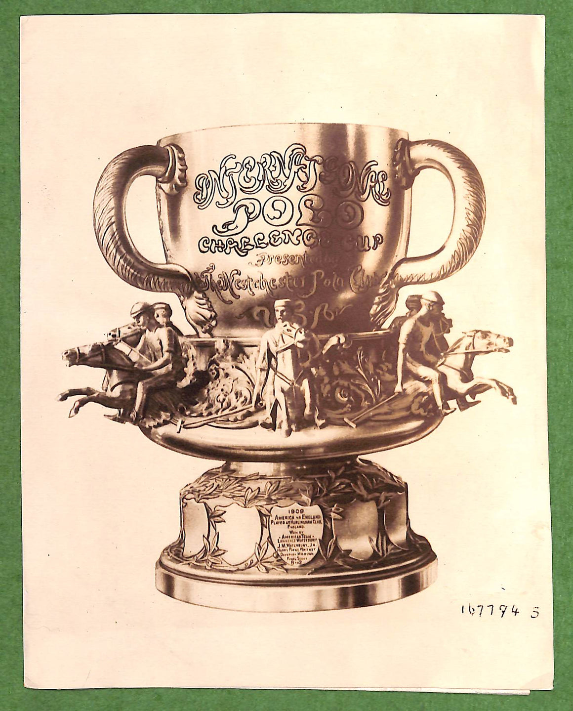 "England's And America's Poloists Battle For This Challenge Cup!" c1914 B/W Photo