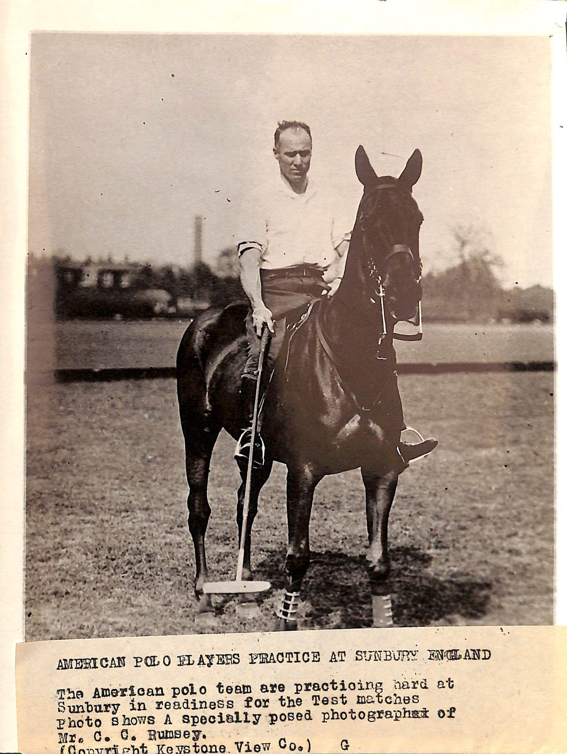 Charles Cary Rumsey American Polo Player Practice At Sunbury England c1921 B/W Photo