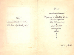 French c1928 Hand-Written Menu Card