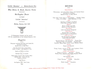 R.M.S. Statendam West Indies & South America Cruise: Get-Together 1939 Dinner Menu