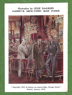"Illustration By Leslie Saalburg Harry's New-York Bar Paris 1947 Postcard" (SOLD)