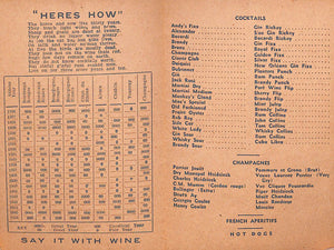 I'll Be "Sein Ya" At Cocktail Time Harry's New-York Bar Paris "Heres How" Wine And Cocktail Menu Card