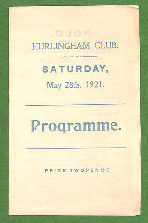 Hurlingham Club 1921 Polo Programme