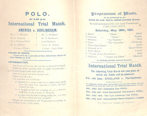 Hurlingham Club 1921 Polo Programme