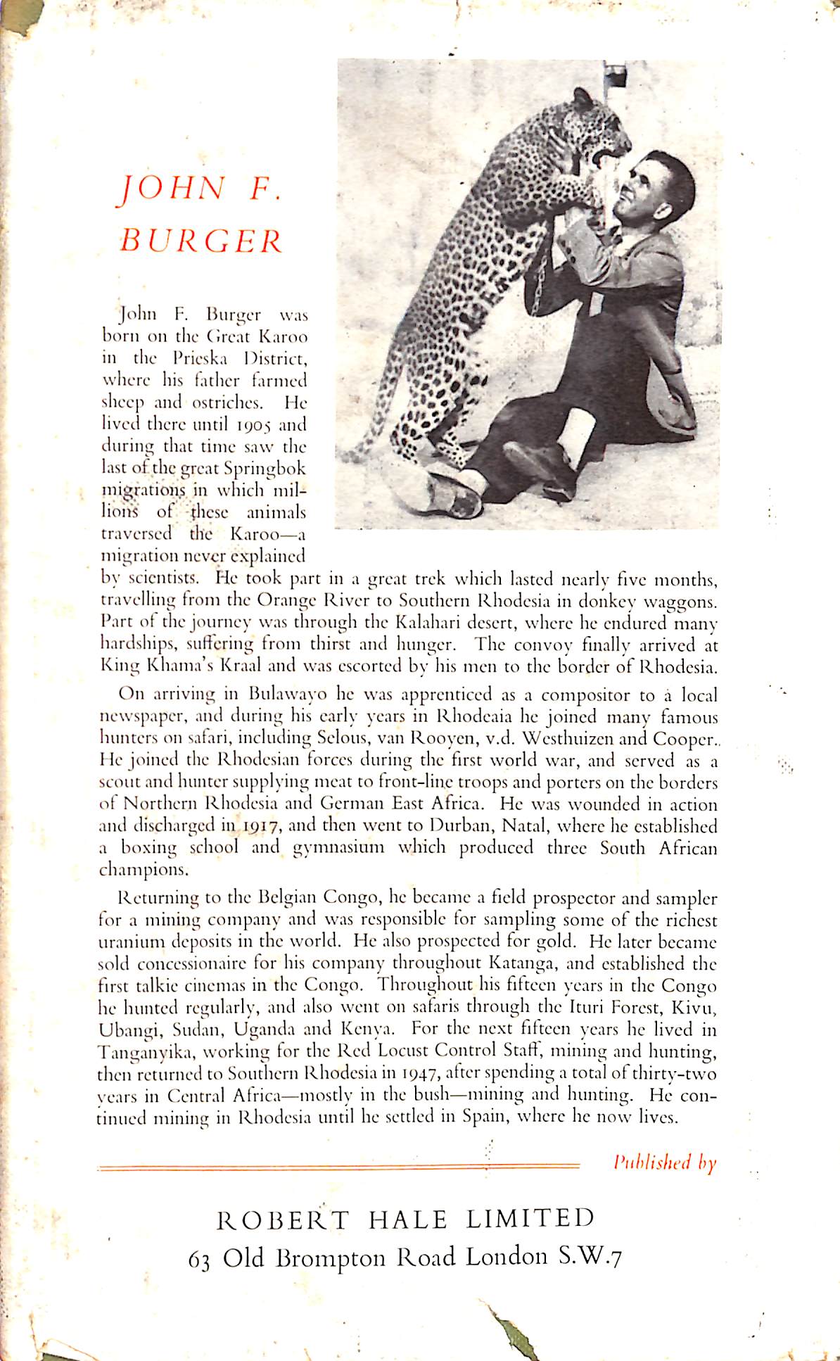 "African Adventures" 1957 BURGER, John F.