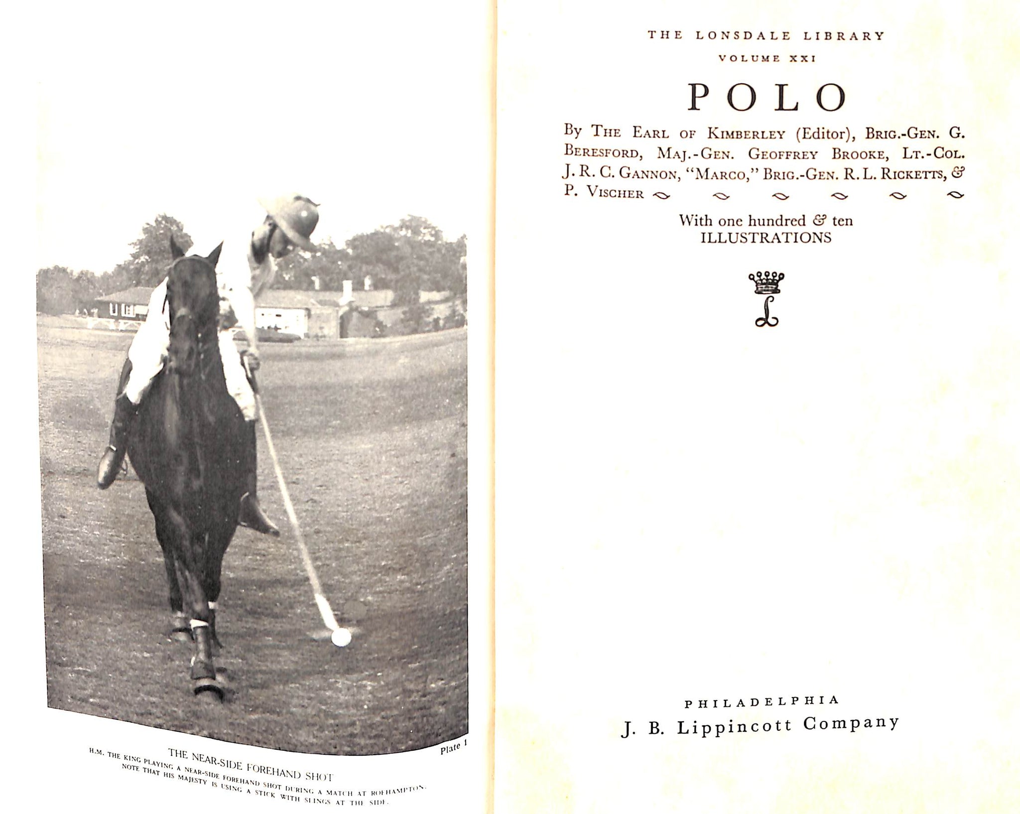 "Polo The Lonsdale Library Vol XXI" 1936 The Earl of Kimberley [editor] (SOLD)