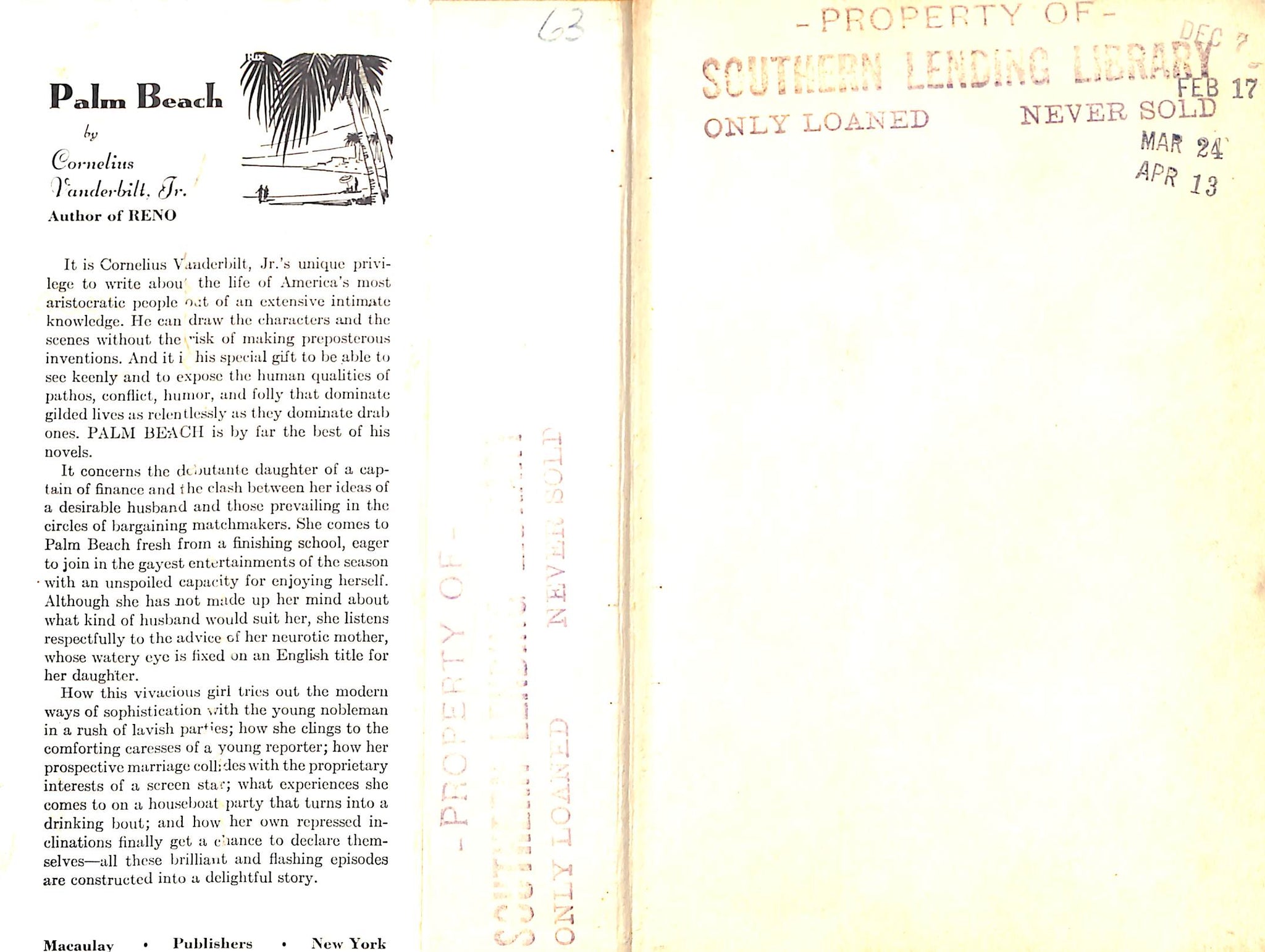 "Palm Beach" 1931 VANDERBILT, Cornelius Jr.