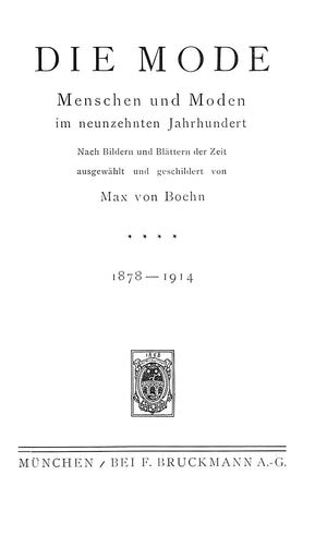 "Die Mode Menschen Und Moden Im Neunzehnten Jahrhundert" 1925 VON BOEHN, Max
