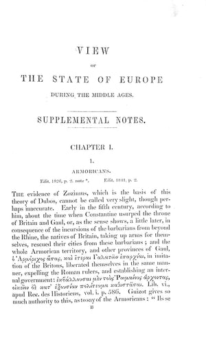 "Supplemental Notes To The View Of The State Of Europe During The Middle Ages" 1848 HALLAM, Henry