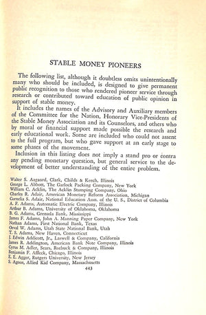 "Stable Money A History Of The Movement" 1934 FISHER, Irving