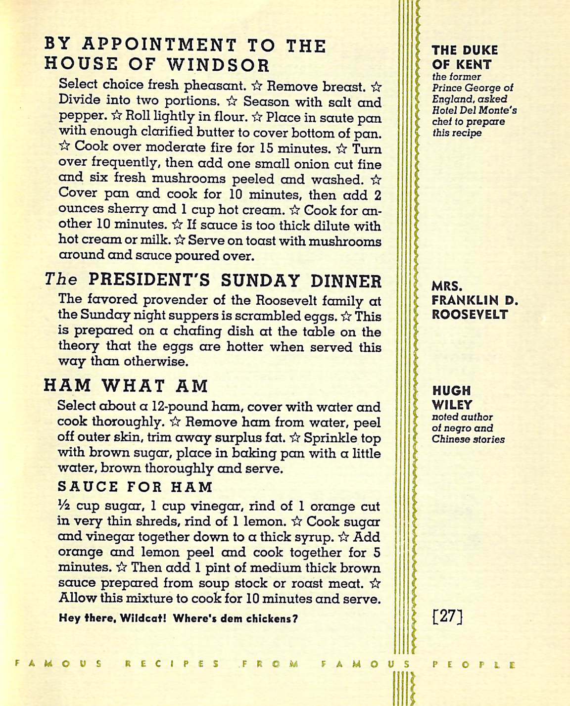 "Famous Recipes By Famous People" 1936 CERWIN, Herbert