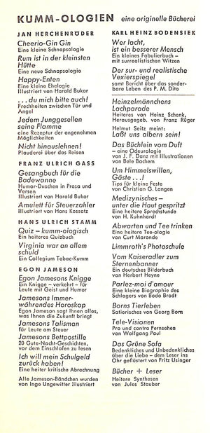 "Cheerio- Gin Gin Eine Kleine Schnapsologie" 1955 HERCHENRODER, Jan