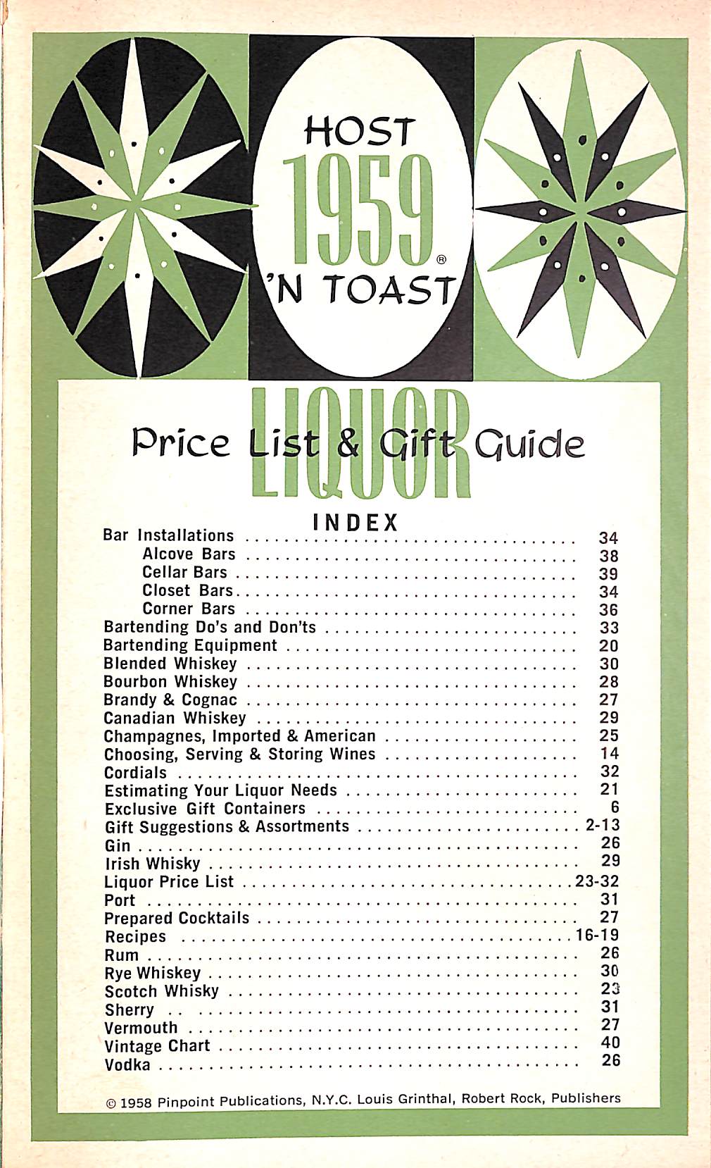 "Host 'N Toast 1959 Price List & Gift Guide" 1958