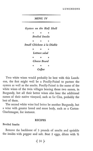 "Menus For Gourmets: With Recipes And Suggestions For Wine Service" 1961 SIMON, Andre
