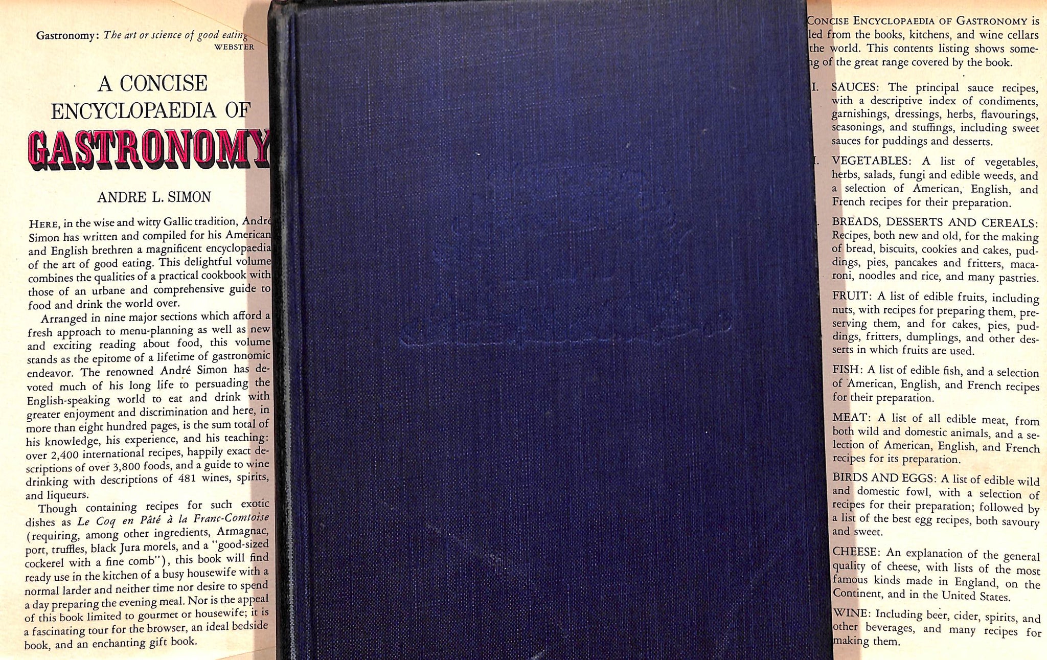 "A Concise Encyclopaedia Of Gastronomy" 1952 SIMON, Andre L.