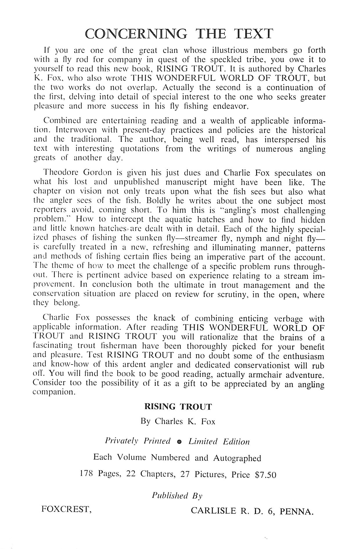 "Rising Trout" 1967 FOX, Charles