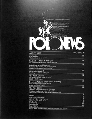 "Polo News w/ H.R.H. Prince Charles Of England On Cover" August 1976 (SOLD)