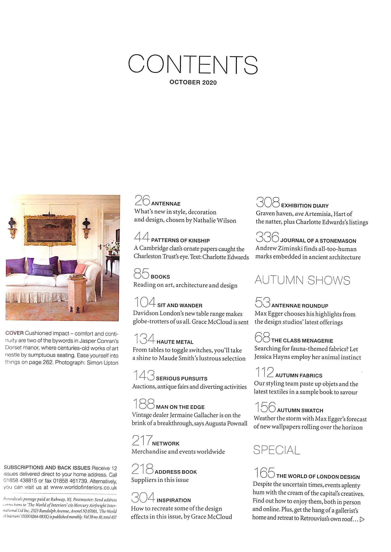 "The World Of Interiors" October 2020 (SOLD)