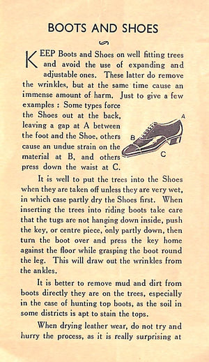 "Peal & Co. Hints On Care Of Boots And Shoes Sam Browne Belts" Pamphlet
