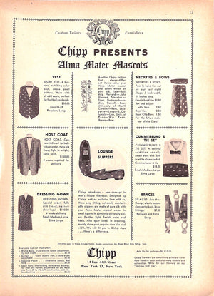 "Chipp Presents Alma Mater Mascots c1953 Advert Page"