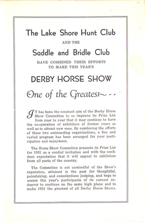"Eighteenth Annual Derby, NY Horse Show" 1931
