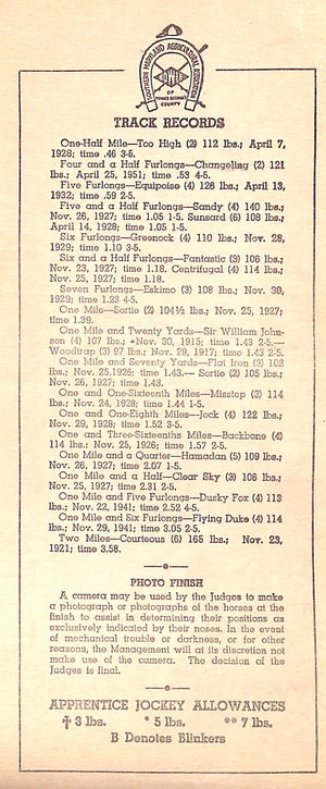 Bowie Race Track 8 Race Card Program- Saturday, November 24, 1951 (SOLD)