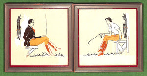 "Pair x Equestrian c1930s Attired Huntsman & Huntswoman Framed Watercolor w/ Gouache" (SOLD)