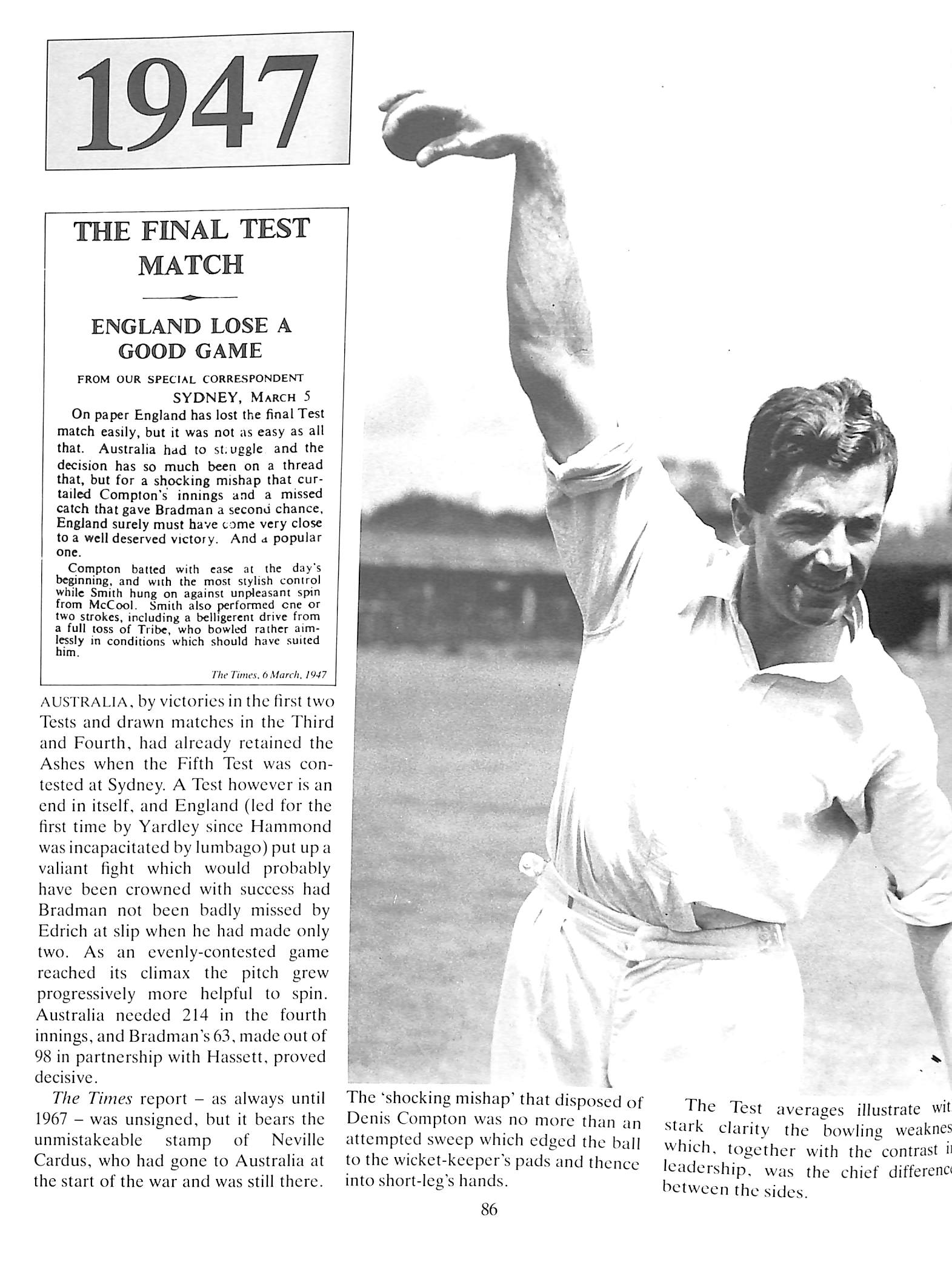 "Back Page Cricket: A Century Of Newspaper Coverage" 1987 SWANTON, E.W.