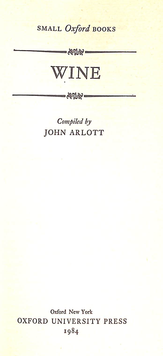 "Wine" 1984 ARLOTT, John [compiled by]