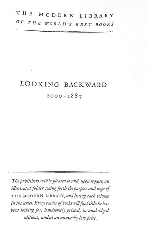 "Looking Backward 2000-1887" 1951 BELLAMY, Edward