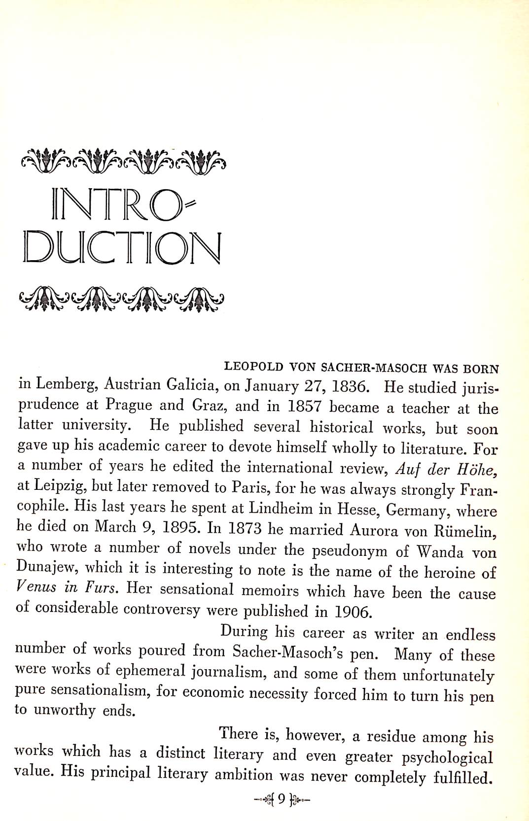"Venus In Furs" 1947 VON SASHER-MASOCH, Leopold