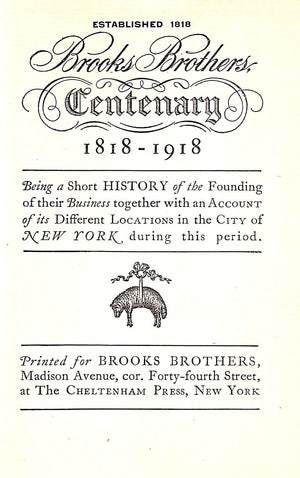 Brooks Brothers Centenary 1818-1918