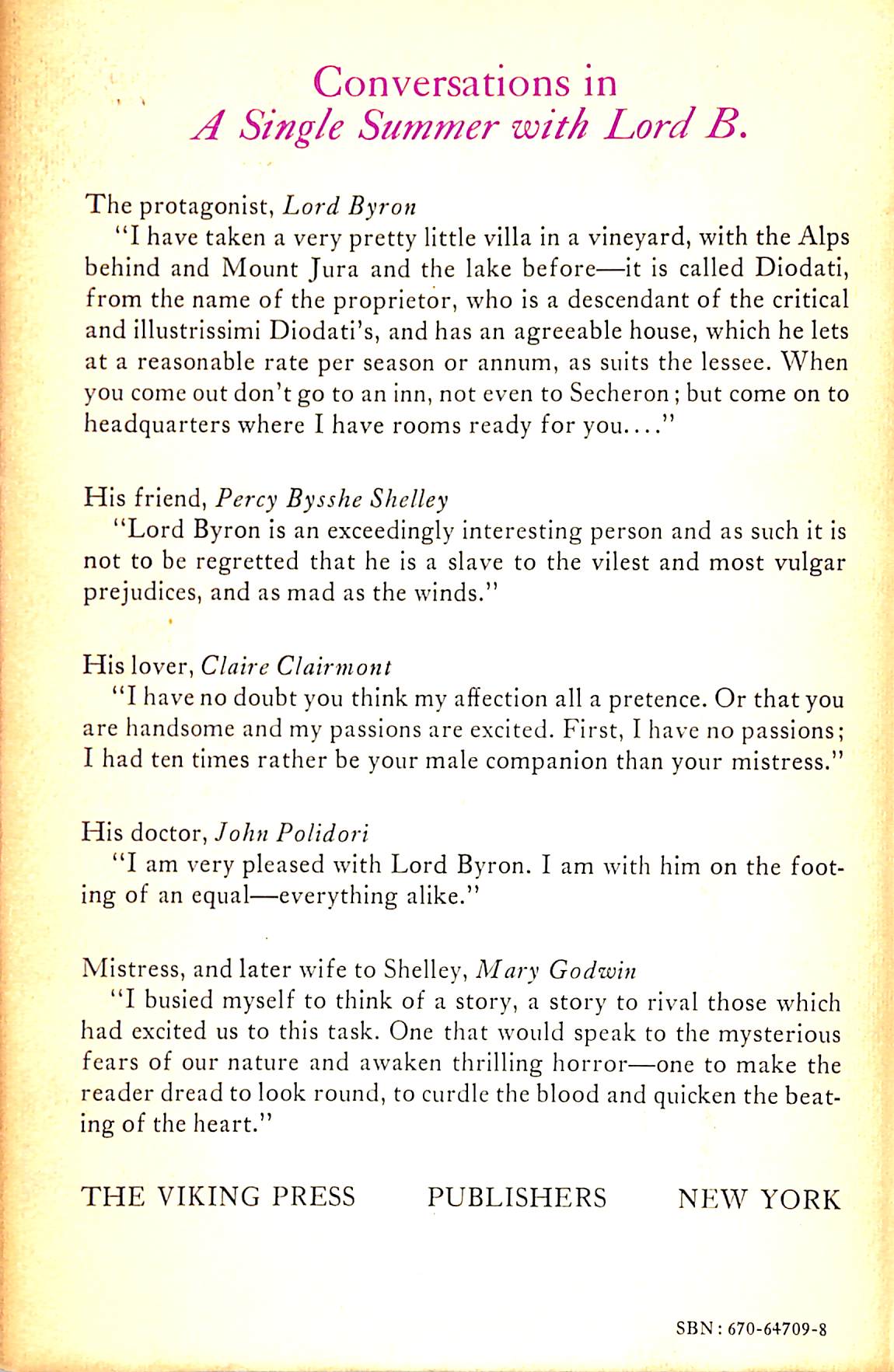 "A Single Summer With Lord B." 1970 MARLOWE, Derek